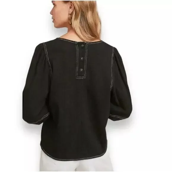 Anthropologie Current Air Delilah Structured Top Black White Top Stitch Size M - Picture 2 of 8